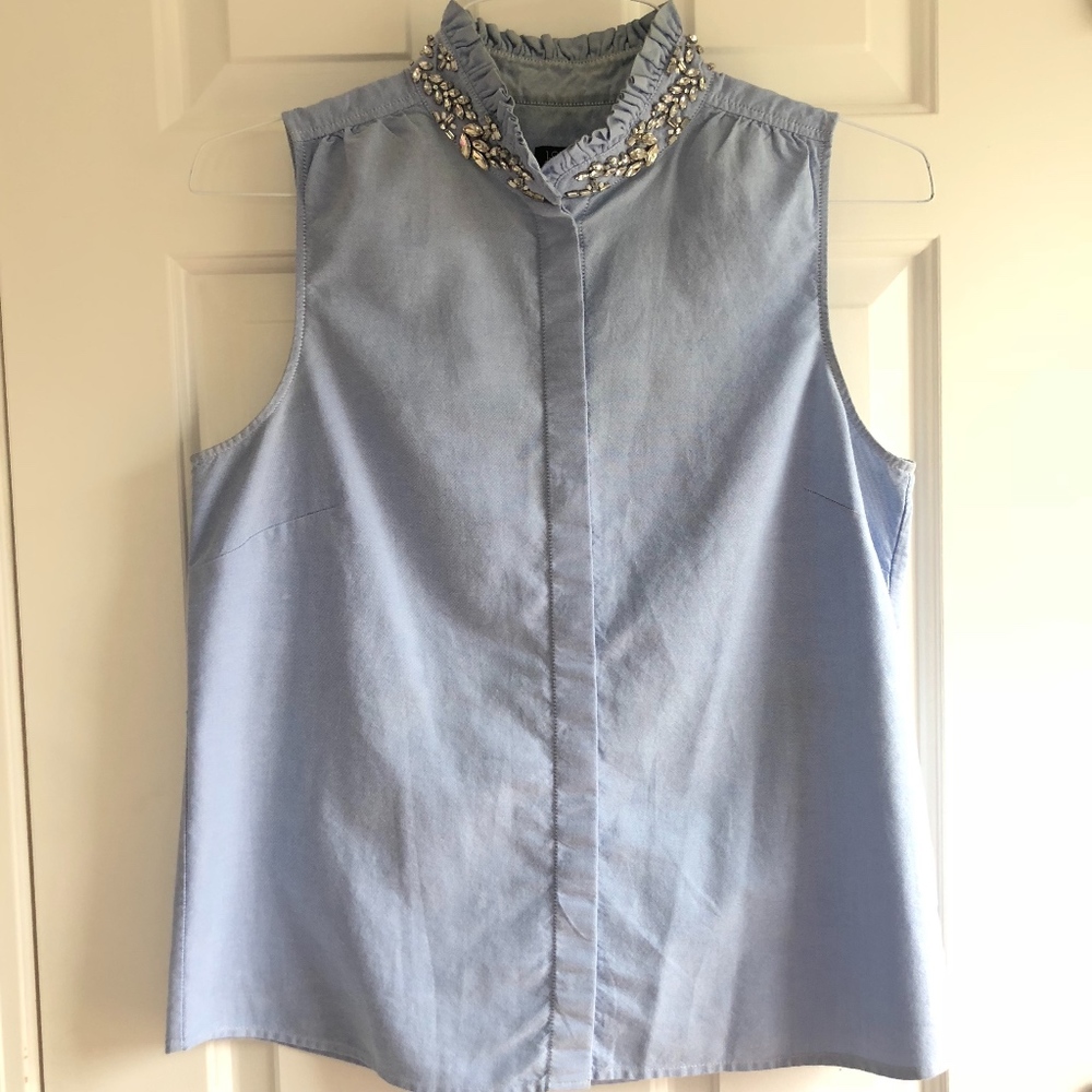 JCREW JEWELED NECK OXFORD SHELL